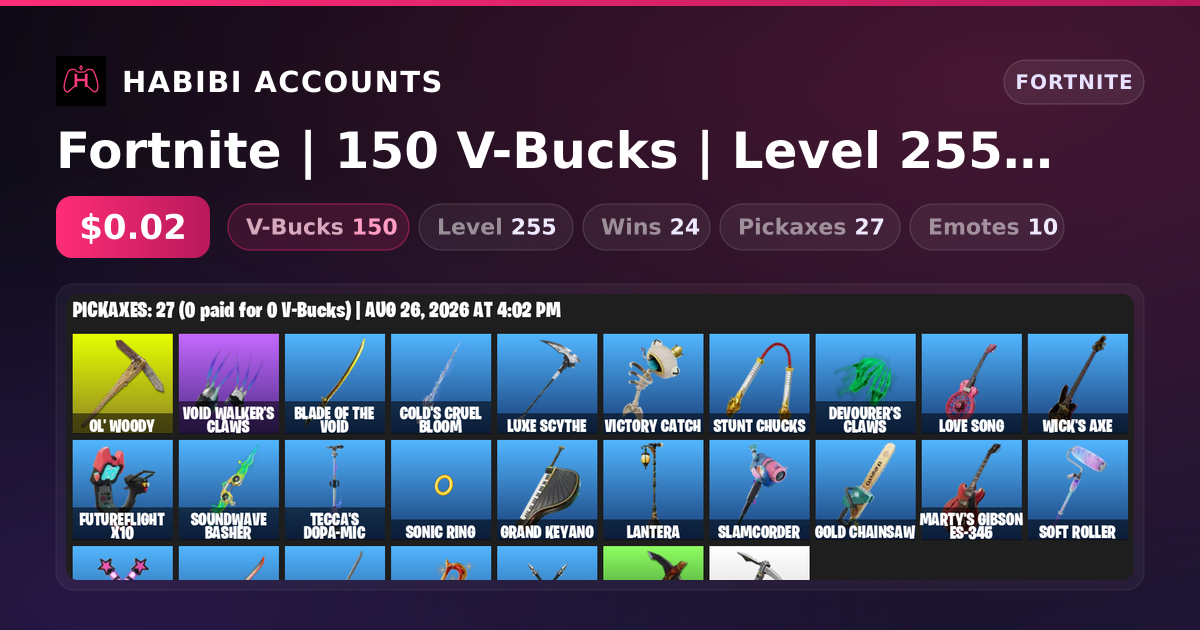Fortnite | 150 V-Bucks | Level 255 | 24 Wins — HabibiAccounts