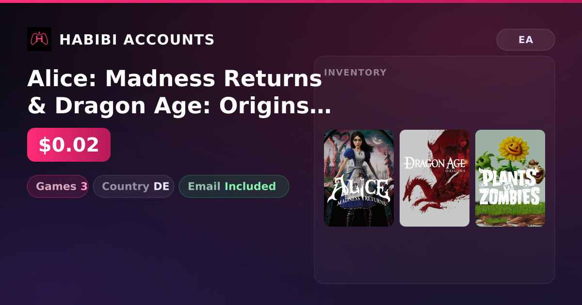 Alice: Madness Returns & Dragon Age: Origins | 3 Games — HabibiAccounts