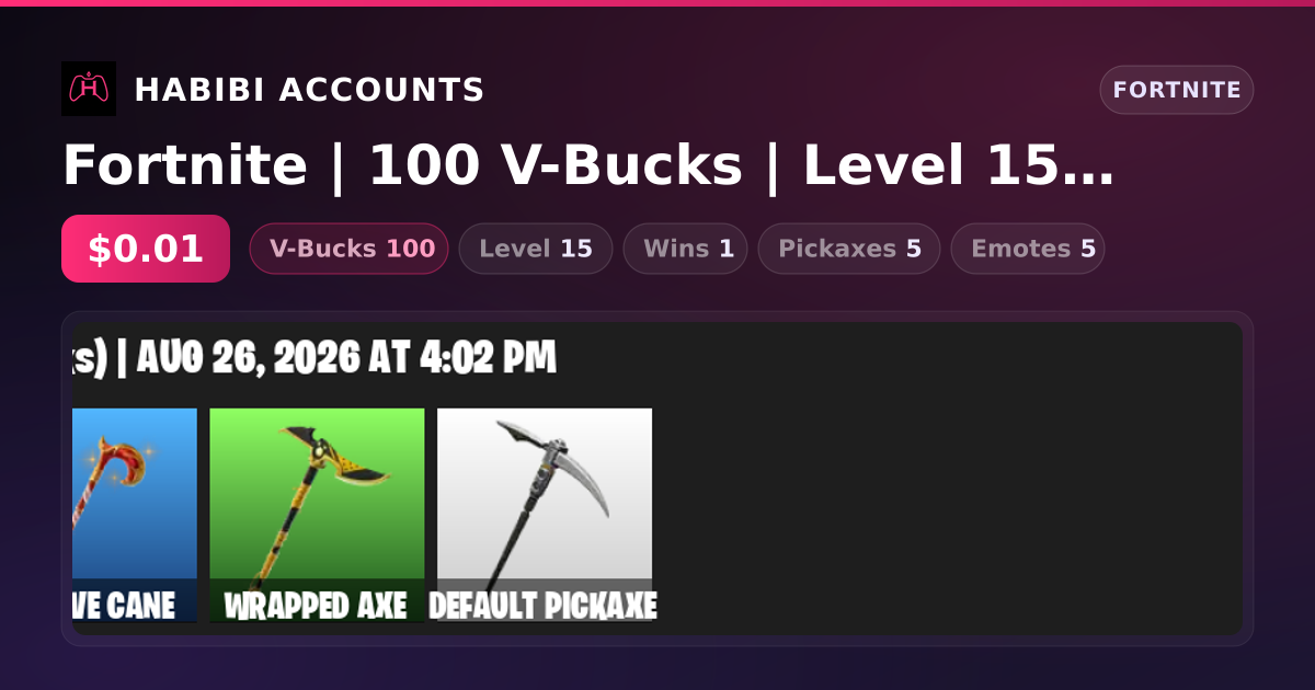 Fortnite | 100 V-Bucks | Level 15 | 1 Wins — HabibiAccounts