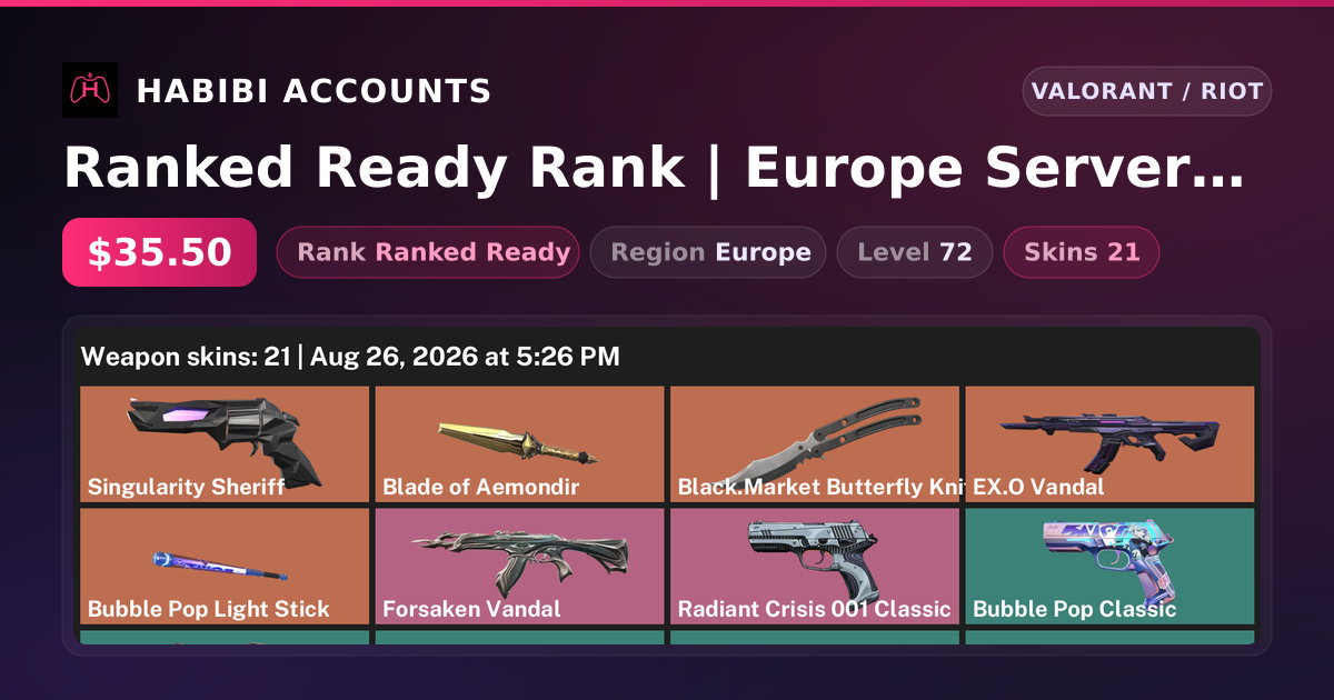 Ranked Ready Rank | Europe Server | 21 Skins | 3 Knives | Level 72 — HabibiAccounts