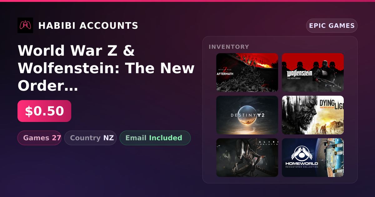 World War Z & Wolfenstein: The New Order | 27 Games — HabibiAccounts