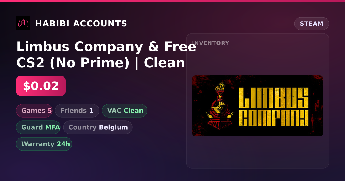 Limbus Company & Free CS2 (No Prime) | Clean — HabibiAccounts