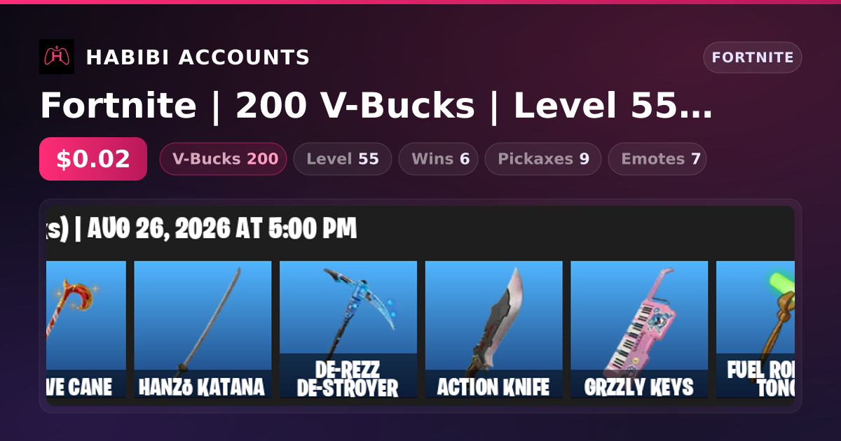 Fortnite | 200 V-Bucks | Level 55 | 6 Wins — HabibiAccounts