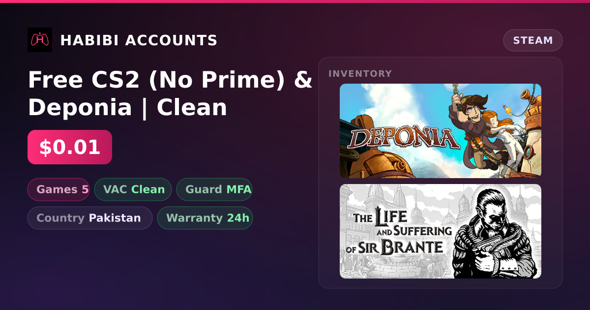 Free CS2 (No Prime) & Deponia | Clean — HabibiAccounts
