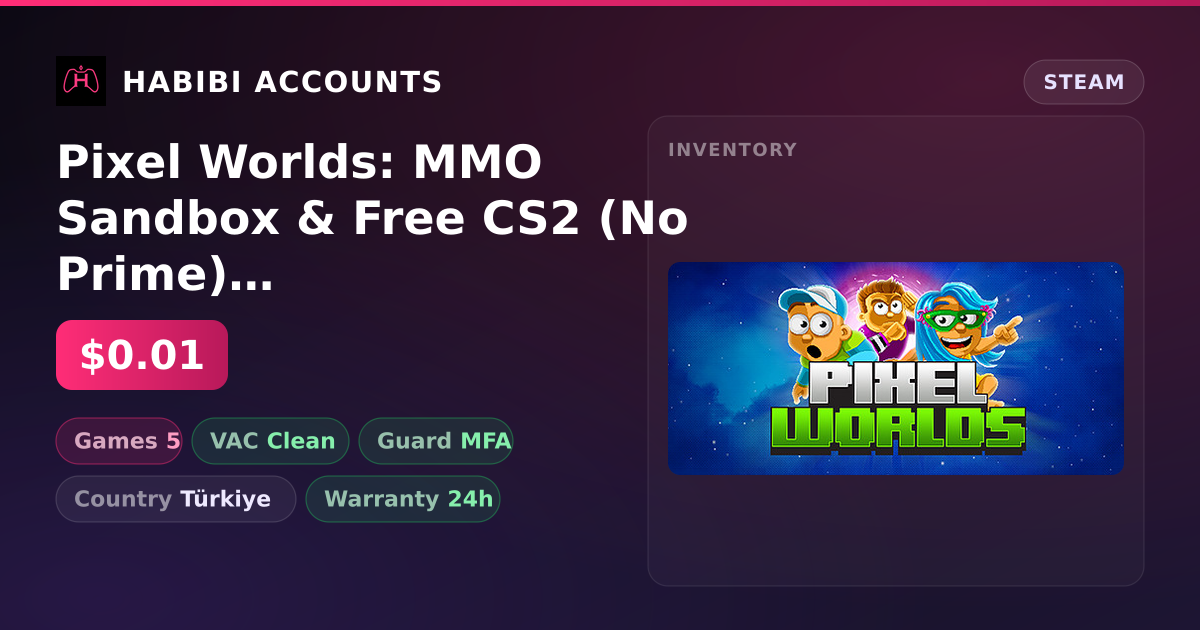 Pixel Worlds: MMO Sandbox & Free CS2 (No Prime) | Clean — HabibiAccounts