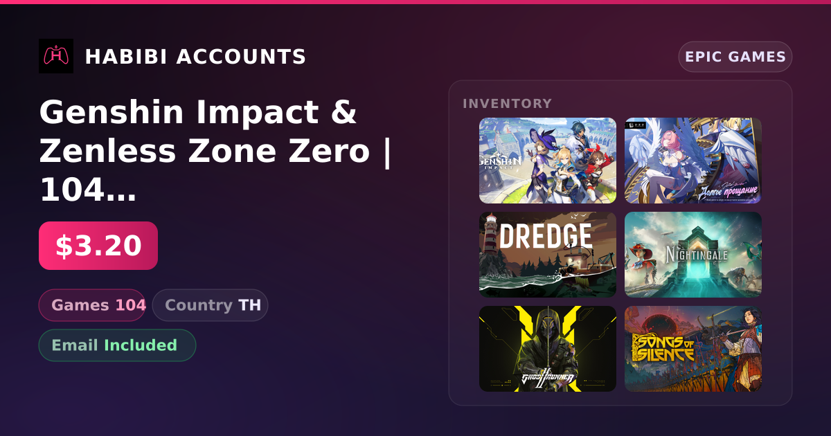 Genshin Impact & Zenless Zone Zero | 104 Games — HabibiAccounts