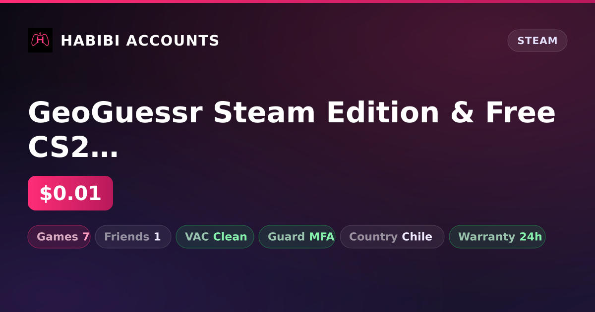 GeoGuessr Steam Edition & Free CS2 (No Prime) | Clean — HabibiAccounts