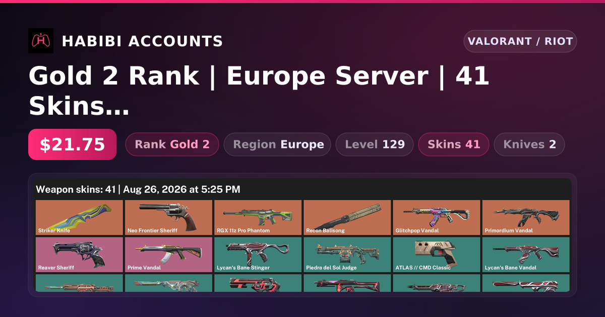 Gold 2 Rank | Europe Server | 41 Skins | 2 Knives | Level 129 — HabibiAccounts