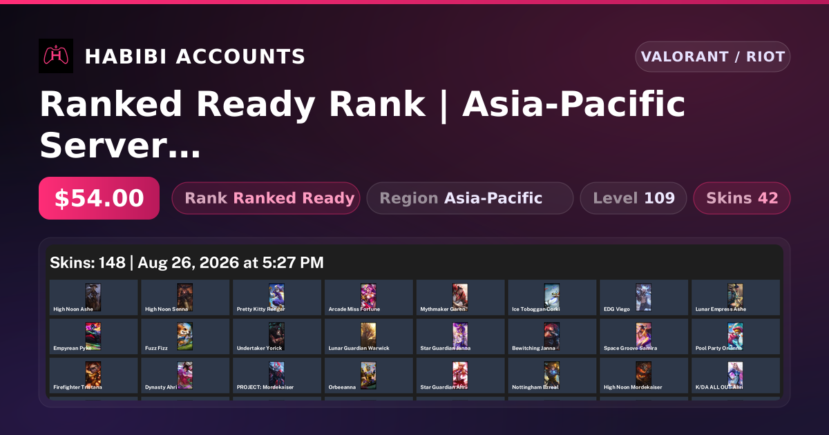 Ranked Ready Rank | Asia-Pacific Server | 42 Skins | 2 Knives | Level 109 — HabibiAccounts