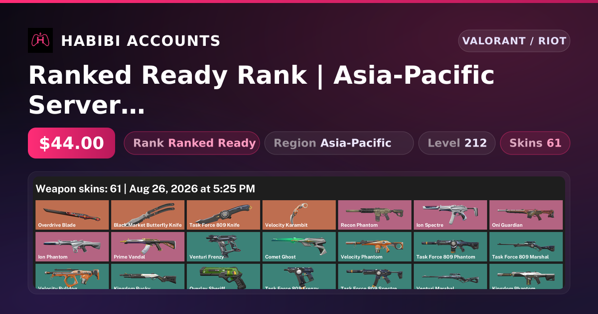 Ranked Ready Rank | Asia-Pacific Server | 61 Skins | 4 Knives | Level 212 — HabibiAccounts