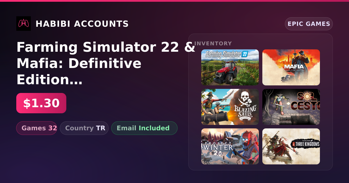 Farming Simulator 22 & Mafia: Definitive Edition | 32 Games — HabibiAccounts