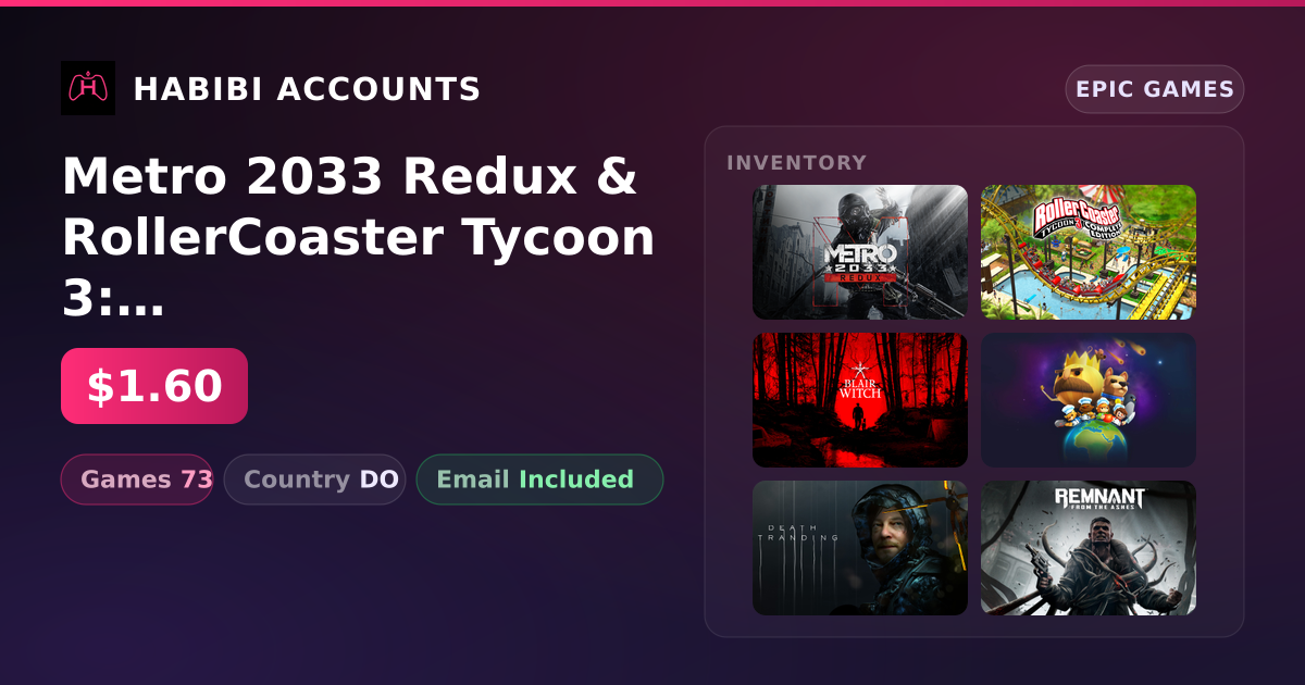 Metro 2033 Redux & RollerCoaster Tycoon 3: Complete Edition | 73 Games — HabibiAccounts