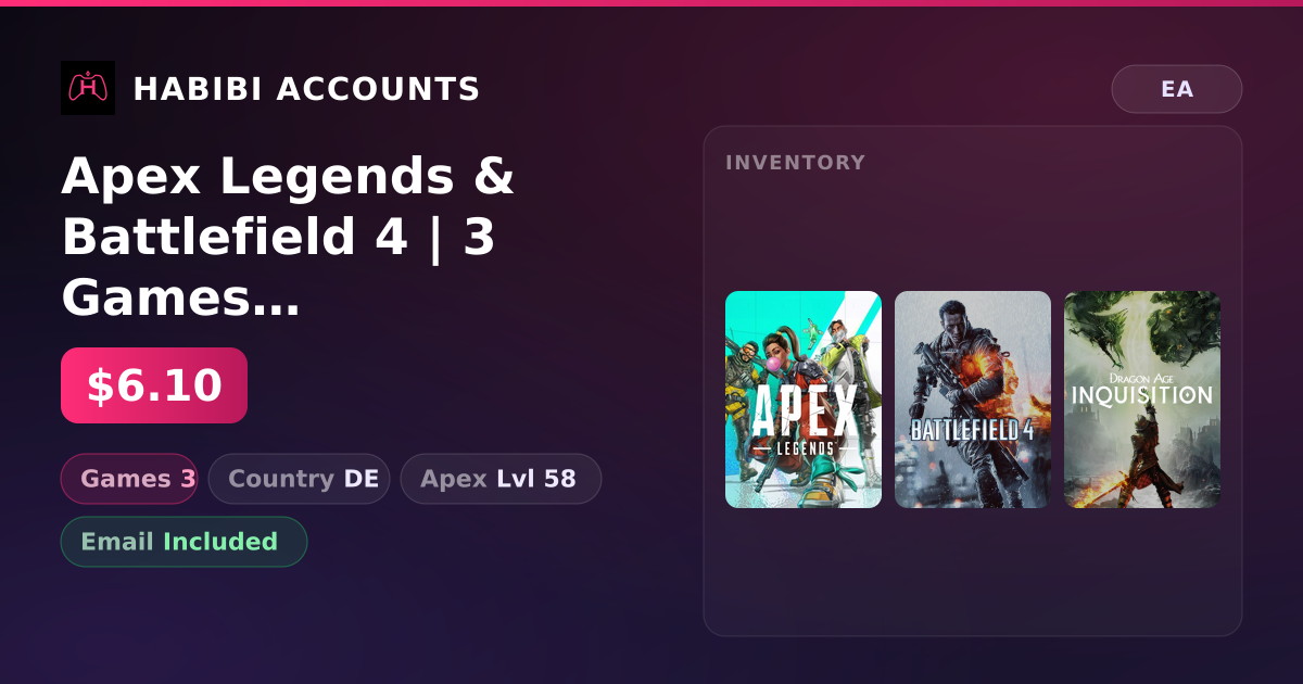 Apex Legends & Battlefield 4 | 3 Games | Apex Lvl 58 — HabibiAccounts