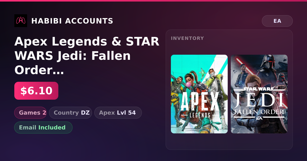 Apex Legends & STAR WARS Jedi: Fallen Order | 2 Games | Apex Lvl 54 — HabibiAccounts