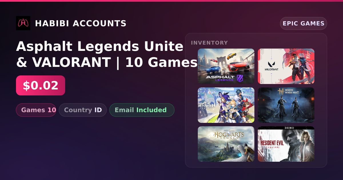 Asphalt Legends Unite & VALORANT | 10 Games — HabibiAccounts