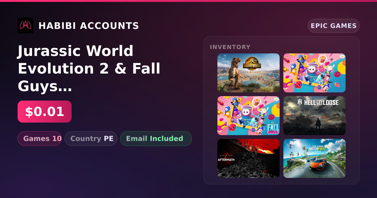 Jurassic World Evolution 2 & Fall Guys | 10 Games — HabibiAccounts