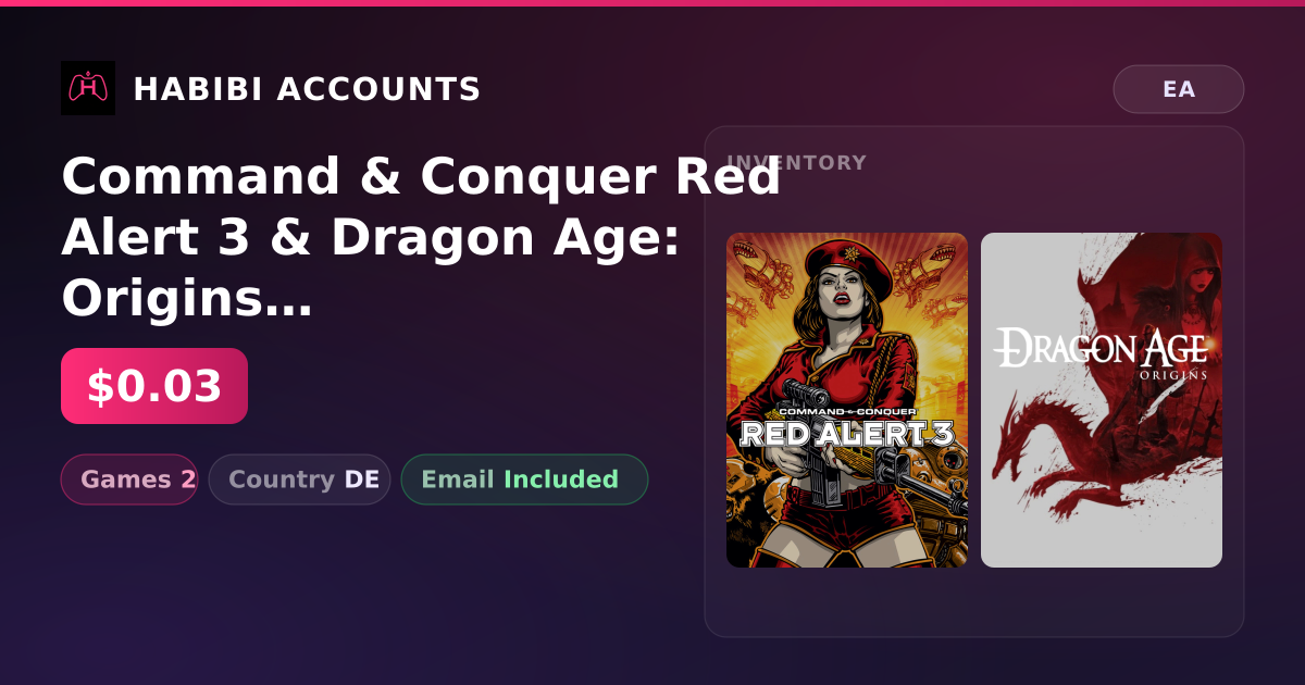 Command & Conquer Red Alert 3 & Dragon Age: Origins | 2 Games — HabibiAccounts