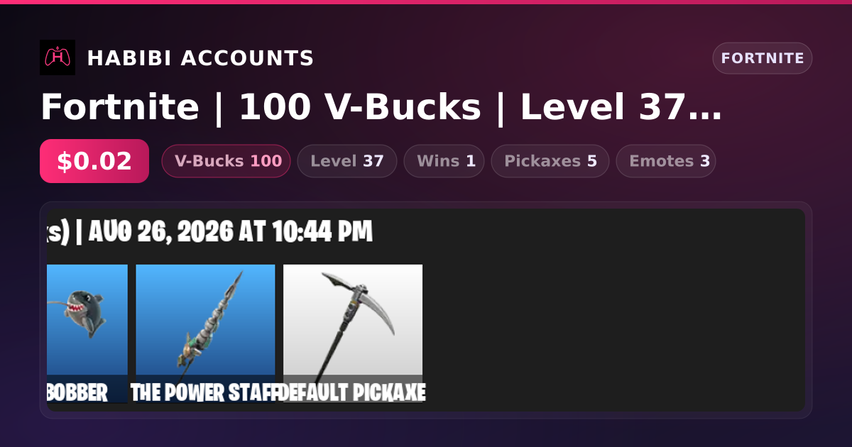 Fortnite | 100 V-Bucks | Level 37 | 1 Wins — HabibiAccounts