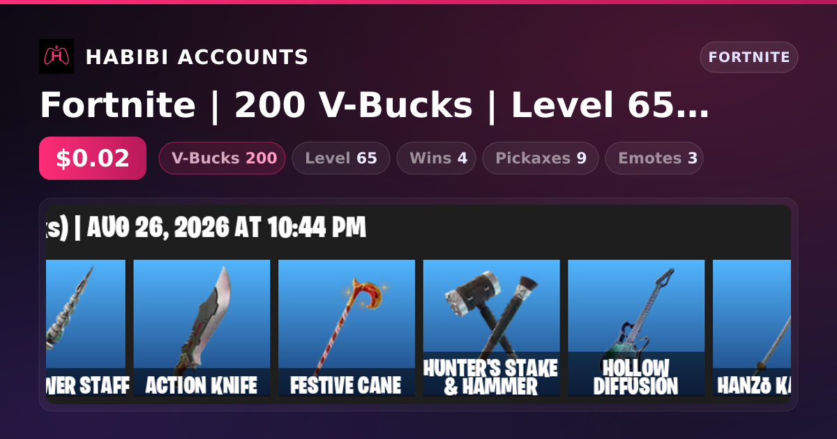 Fortnite | 200 V-Bucks | Level 65 | 4 Wins — HabibiAccounts