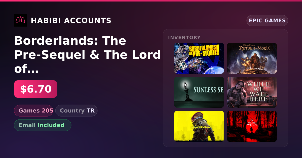 Borderlands: The Pre-Sequel & The Lord of The Rings Return to Moria | 205 Games — HabibiAccounts