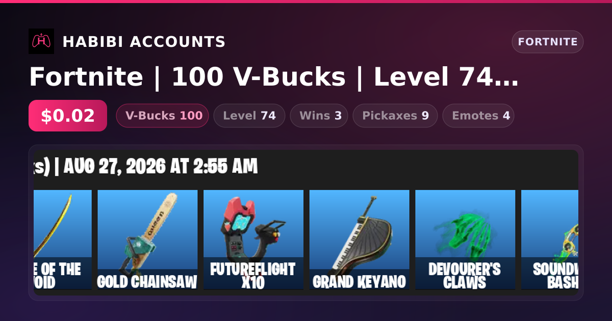 Fortnite | 100 V-Bucks | Level 74 | 3 Wins — HabibiAccounts