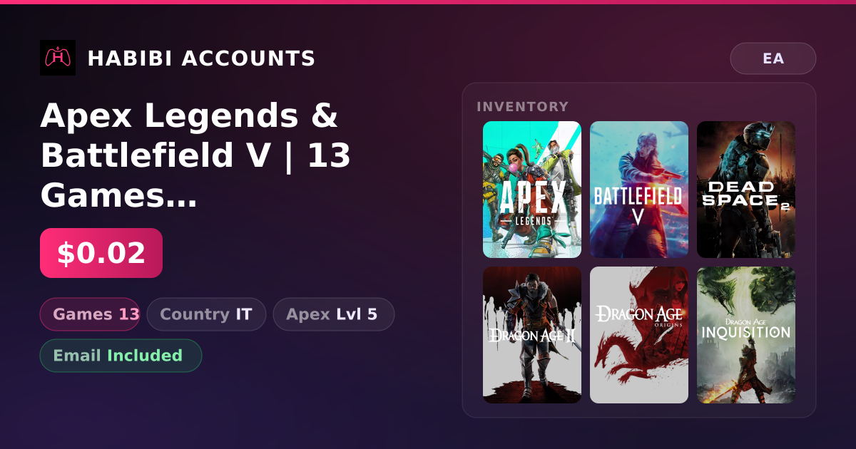 Apex Legends & Battlefield V | 13 Games | Apex Lvl 5 — HabibiAccounts