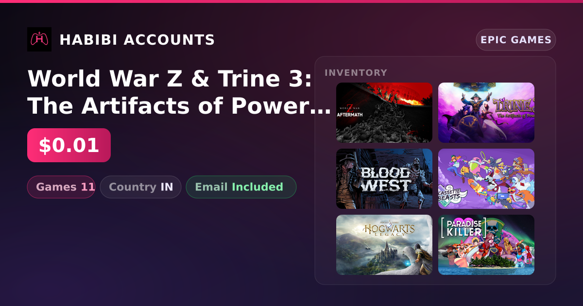 World War Z & Trine 3: The Artifacts of Power | 11 Games — HabibiAccounts