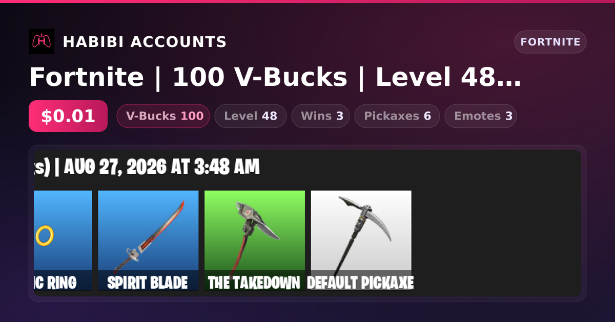 Fortnite | 100 V-Bucks | Level 48 | 3 Wins — HabibiAccounts