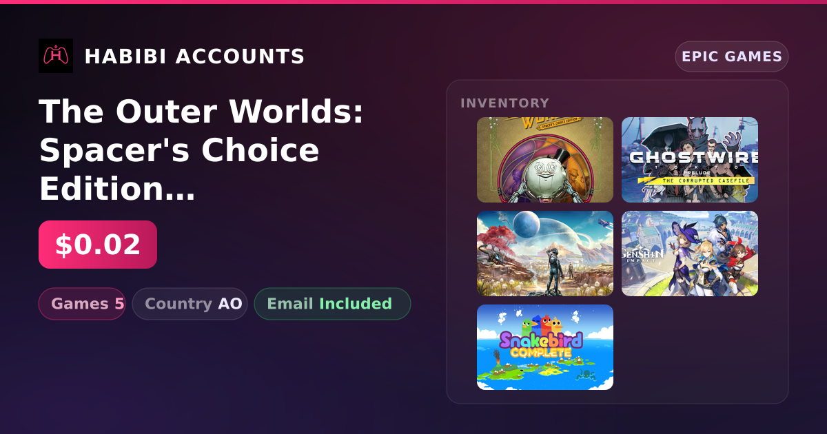 The Outer Worlds: Spacer's Choice Edition & Ghostwire: Tokyo - Prelude | 5 Games — HabibiAccounts