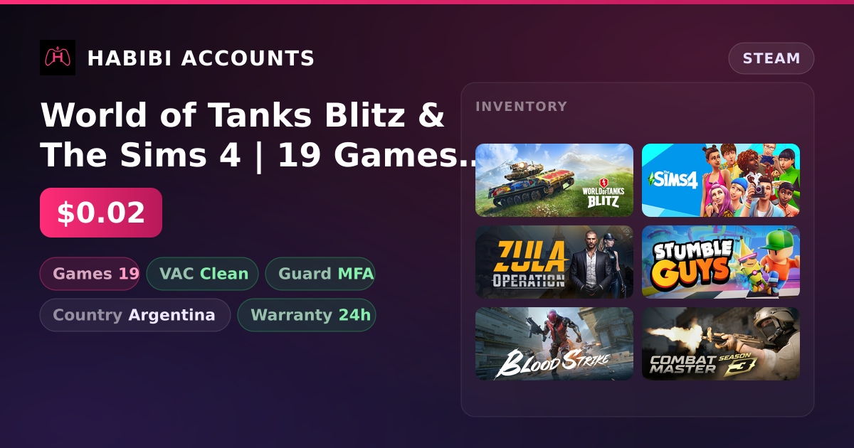 World of Tanks Blitz & The Sims 4 | 19 Games | Clean — HabibiAccounts
