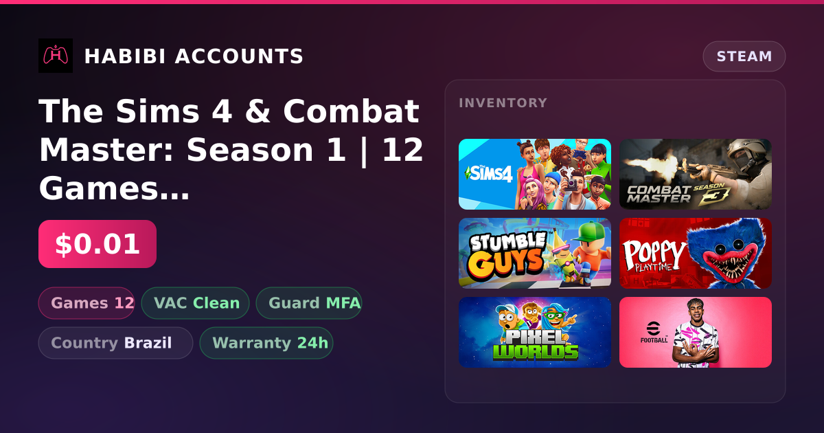 The Sims 4 & Combat Master: Season 1 | 12 Games | Clean — HabibiAccounts