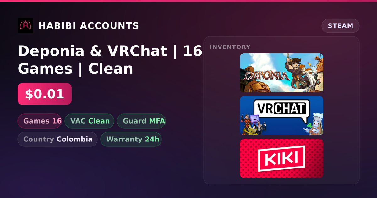 Deponia & VRChat | 16 Games | Clean — HabibiAccounts