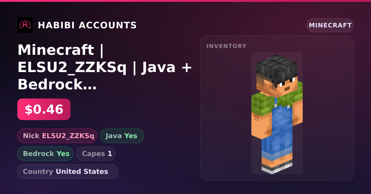 Minecraft | ELSU2_ZZKSq | Java + Bedrock | 1 Capes — HabibiAccounts