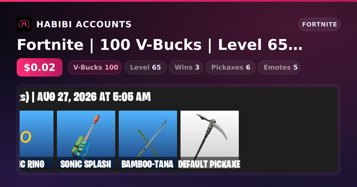 Fortnite | 100 V-Bucks | Level 65 | 3 Wins — HabibiAccounts
