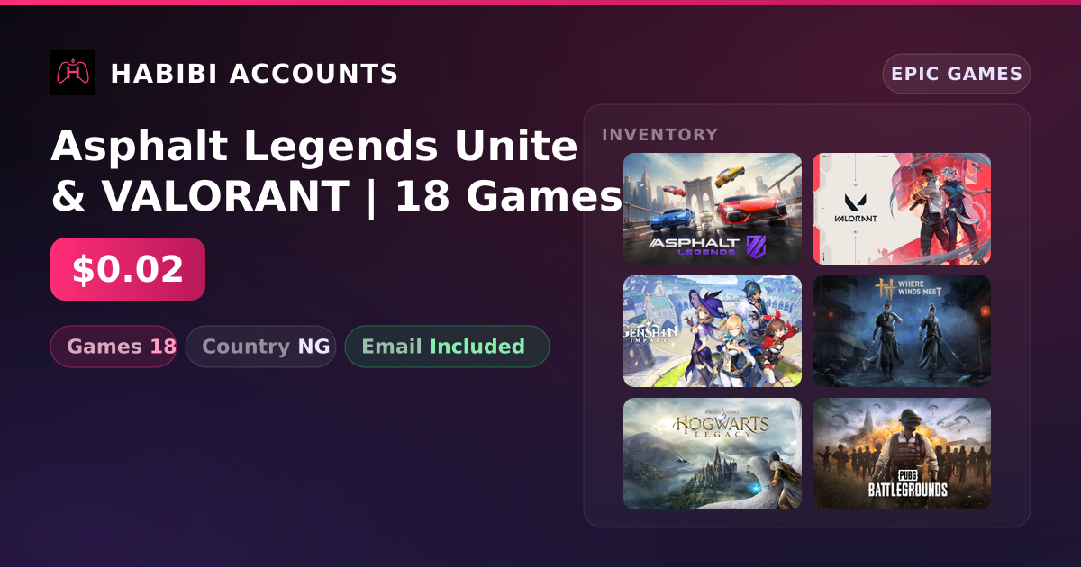 Asphalt Legends Unite & VALORANT | 18 Games — HabibiAccounts