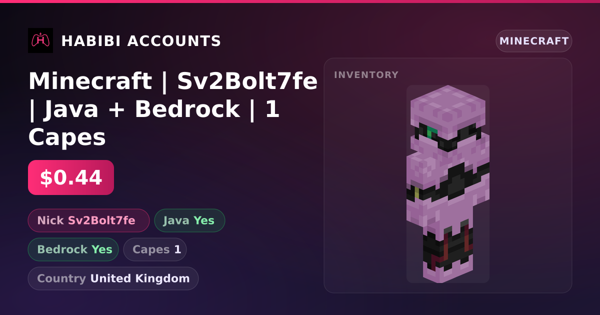 Minecraft | Sv2Bolt7fe | Java + Bedrock | 1 Capes — HabibiAccounts
