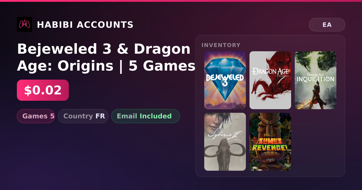 Bejeweled 3 & Dragon Age: Origins | 5 Games — HabibiAccounts