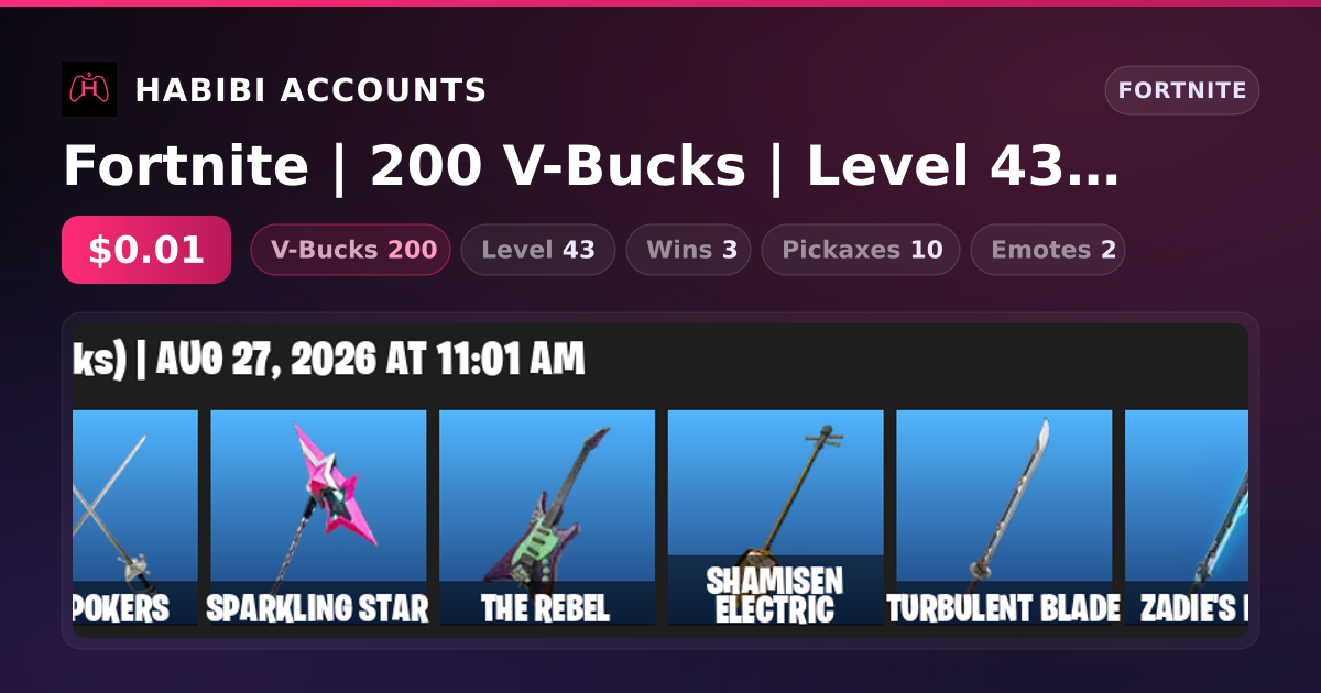 Fortnite | 200 V-Bucks | Level 43 | 3 Wins — HabibiAccounts