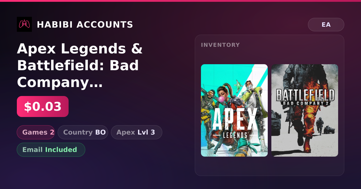 Apex Legends & Battlefield: Bad Company 2 | 2 Games | Apex Lvl 3 — HabibiAccounts