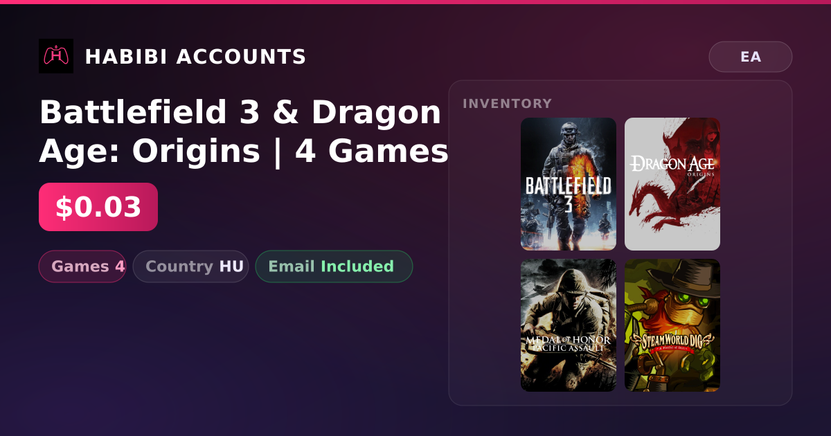Battlefield 3 & Dragon Age: Origins | 4 Games — HabibiAccounts