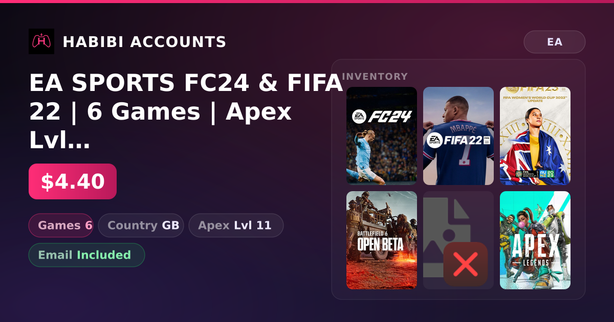 EA SPORTS FC24 & FIFA 22 | 6 Games | Apex Lvl 11 — HabibiAccounts
