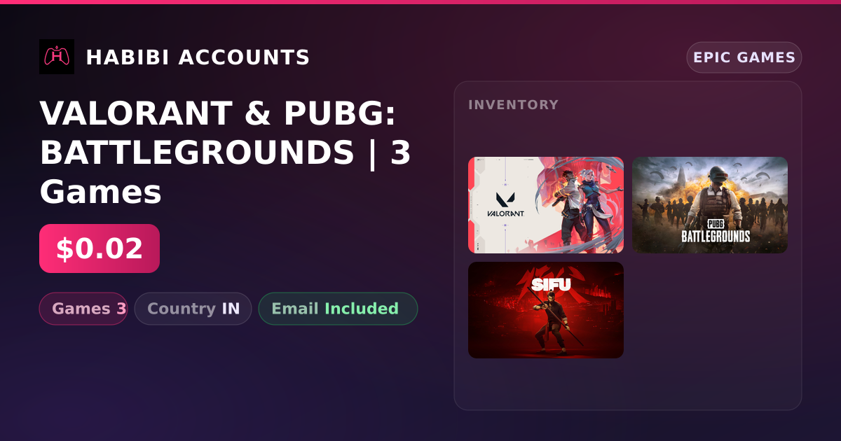 VALORANT & PUBG: BATTLEGROUNDS | 3 Games — HabibiAccounts