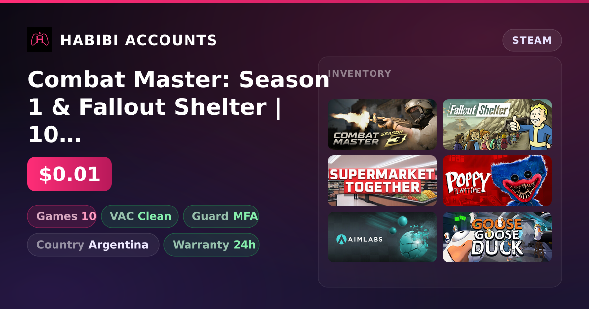 Combat Master: Season 1 & Fallout Shelter | 10 Games | Clean — HabibiAccounts