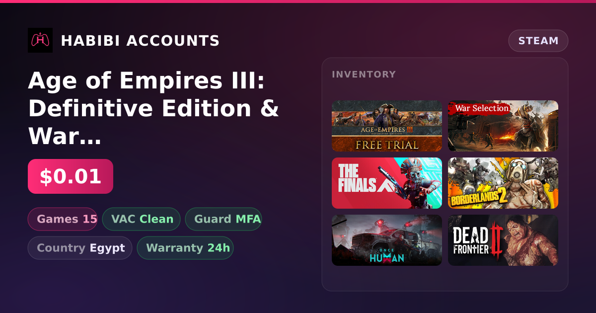 Age of Empires III: Definitive Edition & War Selection | 15 Games | Clean — HabibiAccounts