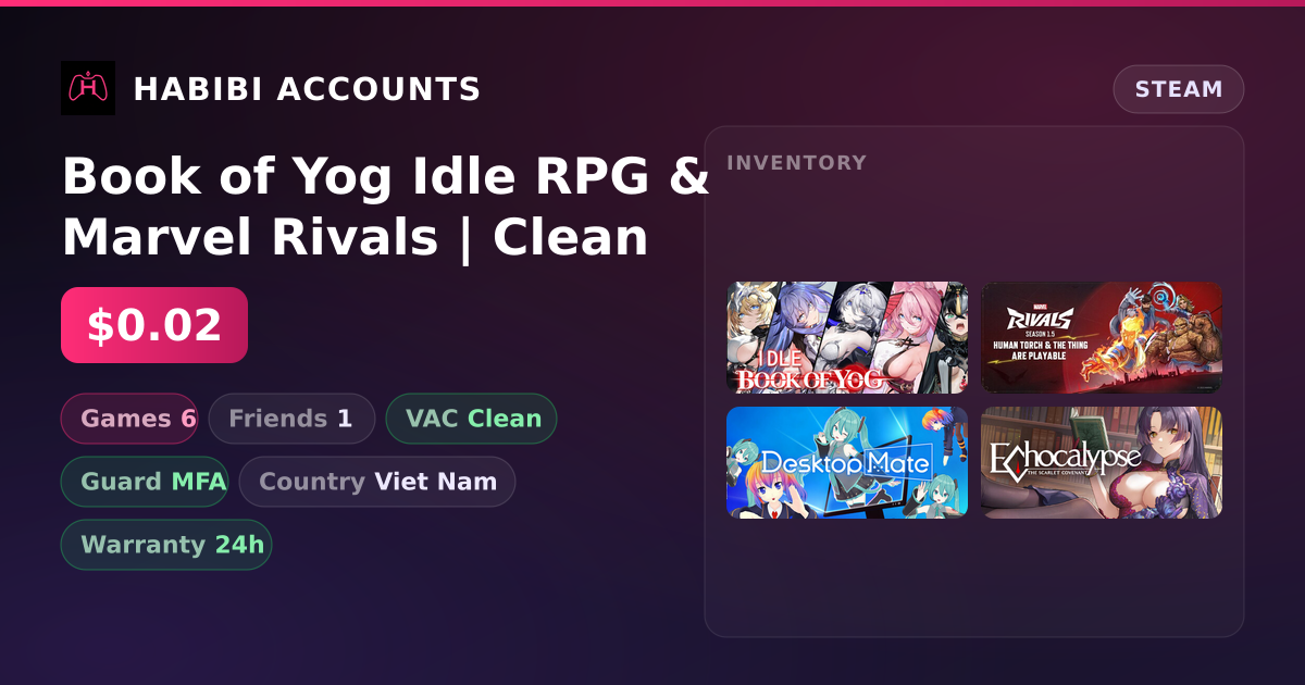 Book of Yog Idle RPG & Marvel Rivals | Clean — HabibiAccounts