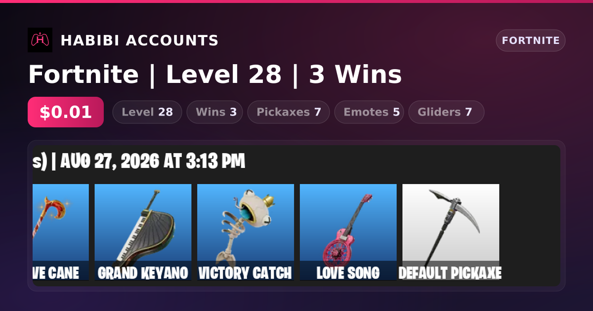 Fortnite | Level 28 | 3 Wins — HabibiAccounts