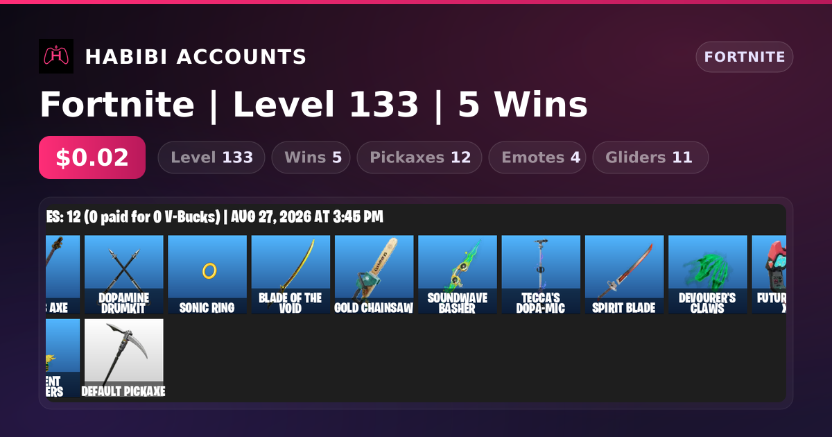 Fortnite | Level 133 | 5 Wins — HabibiAccounts