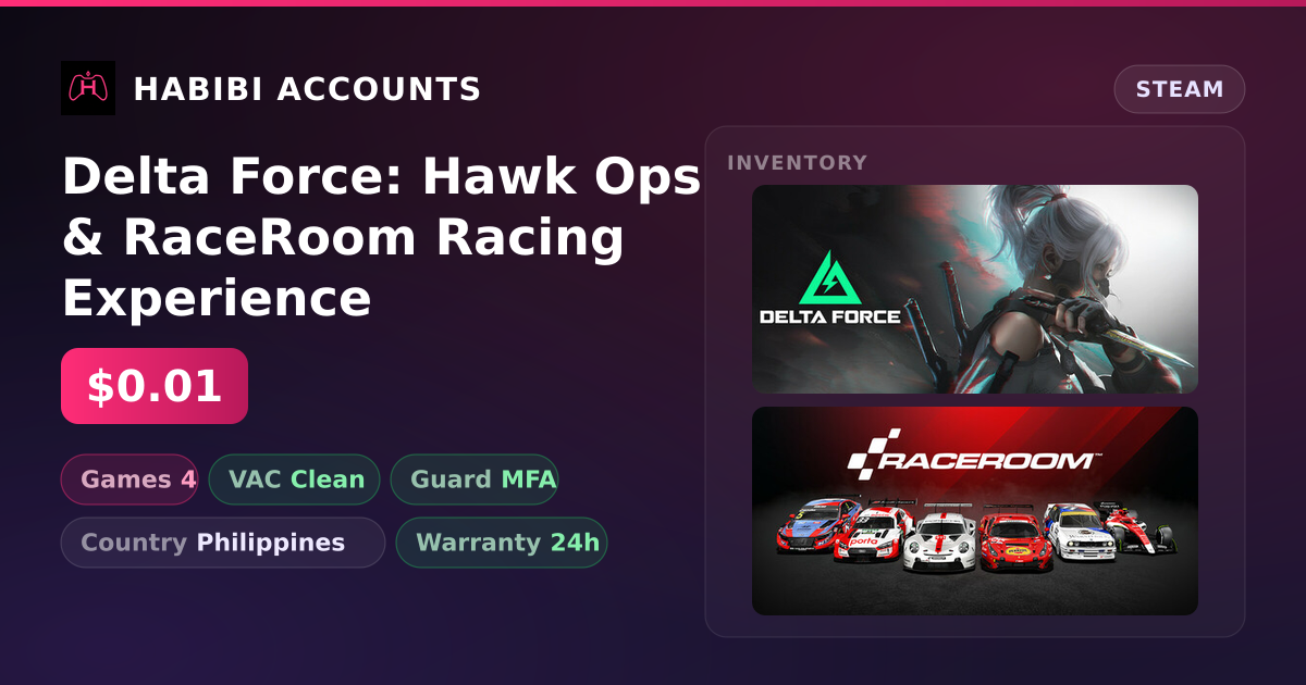 Delta Force: Hawk Ops & RaceRoom Racing Experience — HabibiAccounts