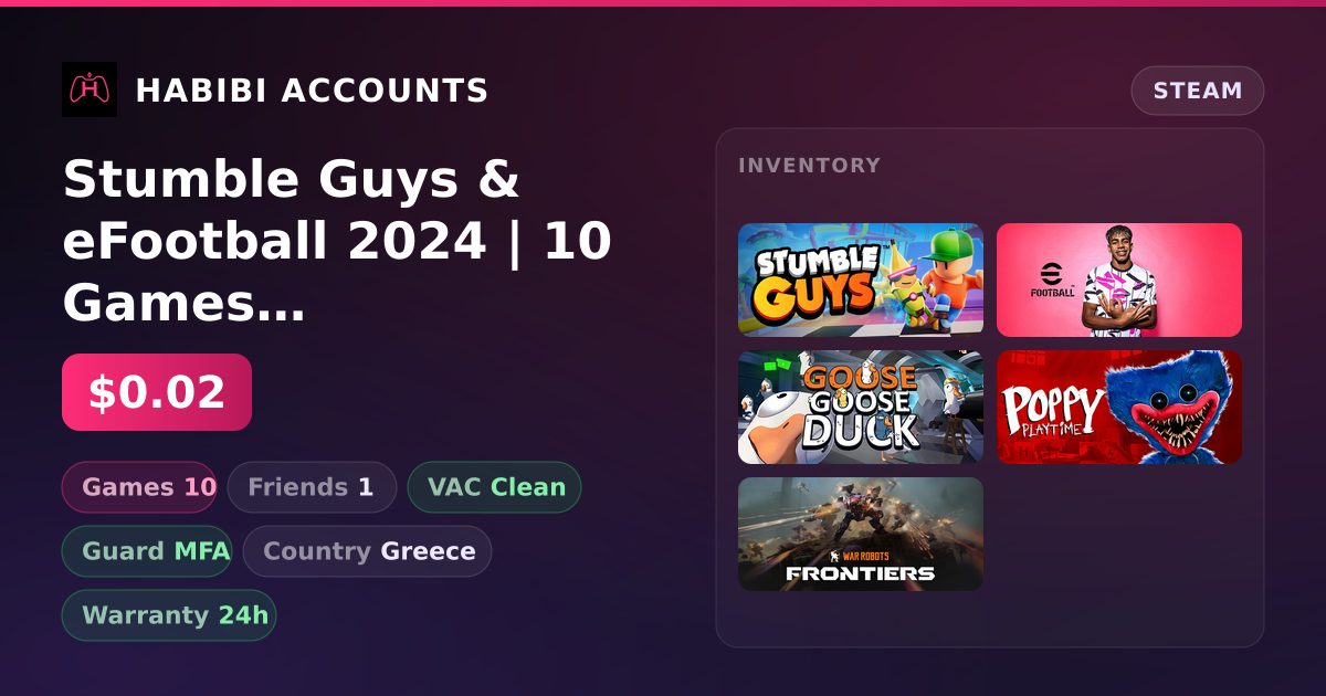 Stumble Guys & eFootball 2024 | 10 Games | Clean — HabibiAccounts