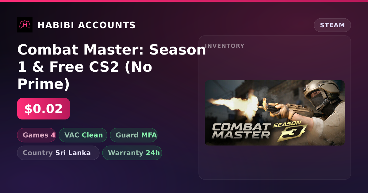 Combat Master: Season 1 & Free CS2 (No Prime) — HabibiAccounts